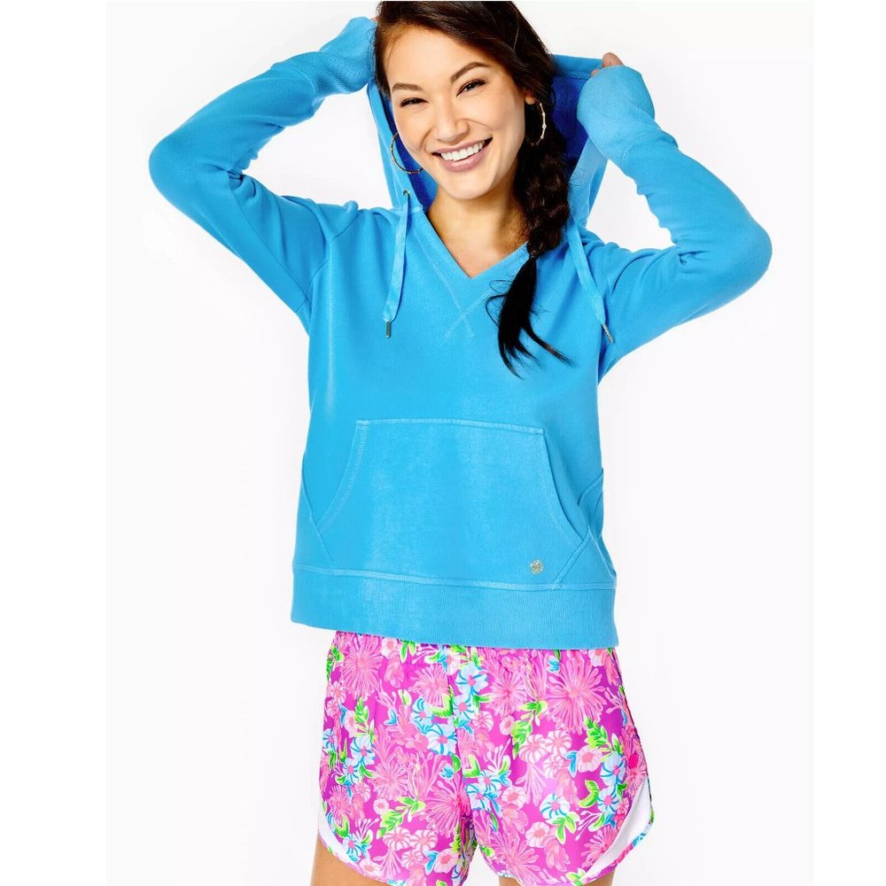 Lilly Pulitzer Luxletic Carrie Pullover Hoodie Top Cotton Ribbed Solid S